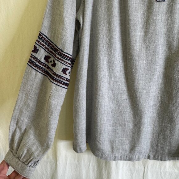 Roxy Embroidered Top/Blouse Women's Size 8 Gray Boho Peasant Beach - Picture 3 of 8